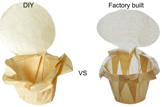 Three ways to get a K-Cup paper filter: hand-cut, flat preform, ready-made