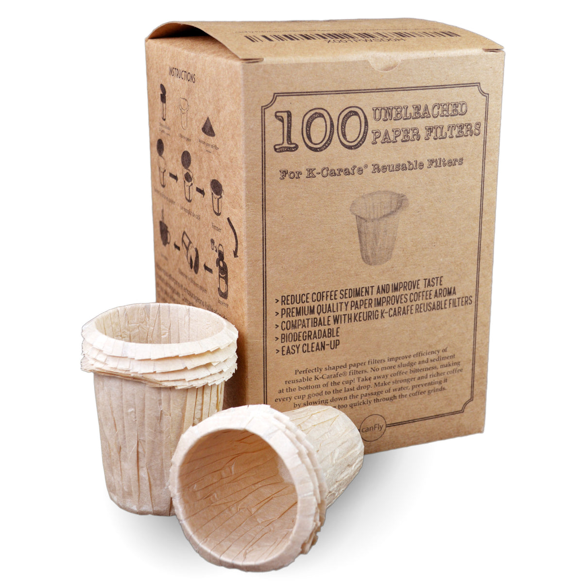 canFly 100 unbleached K-Carafe paper coffee filters box, 100 unbleached 4 cup filters,K-Carafe liners,coffee K-Carafe unbleached filters,K-Carafe,K-Carafe pods, paper 4 cup Carafe filters